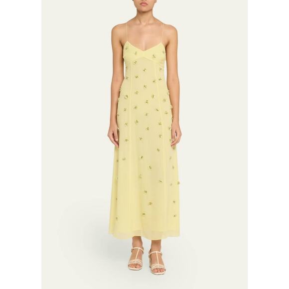 Ulla Johnson Eve Embellished Silk Dress in Citron 0 - Picture 1 of 5